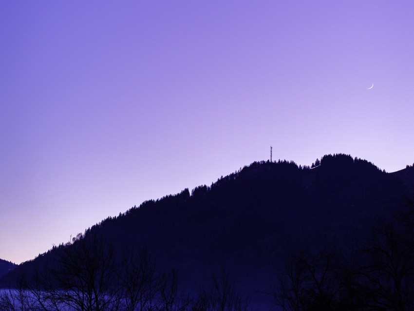 mountain, trees, twilight, dark, landscape