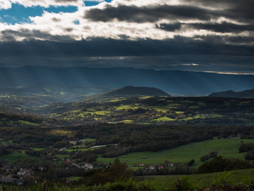 Mountain Valley Clouds Overcast Village Background