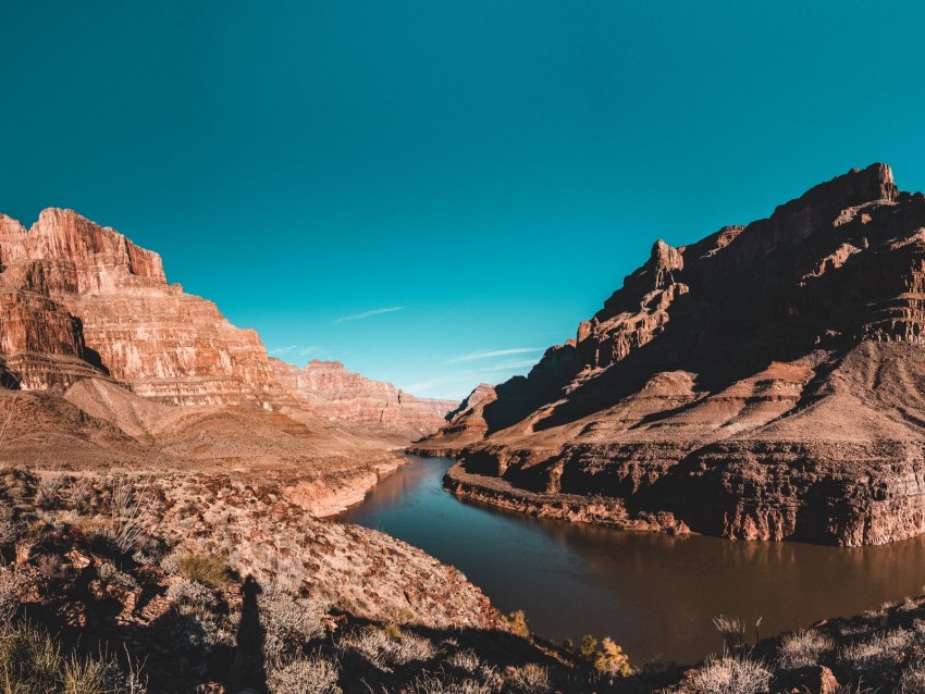 mountain, valley, river, lake, landscape