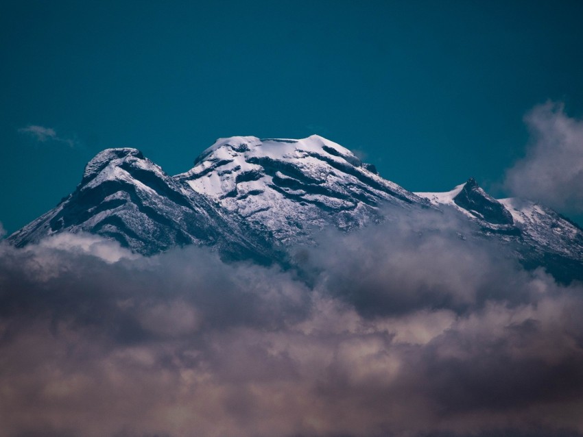 Mountain Volcano Peak Clouds Snow Background