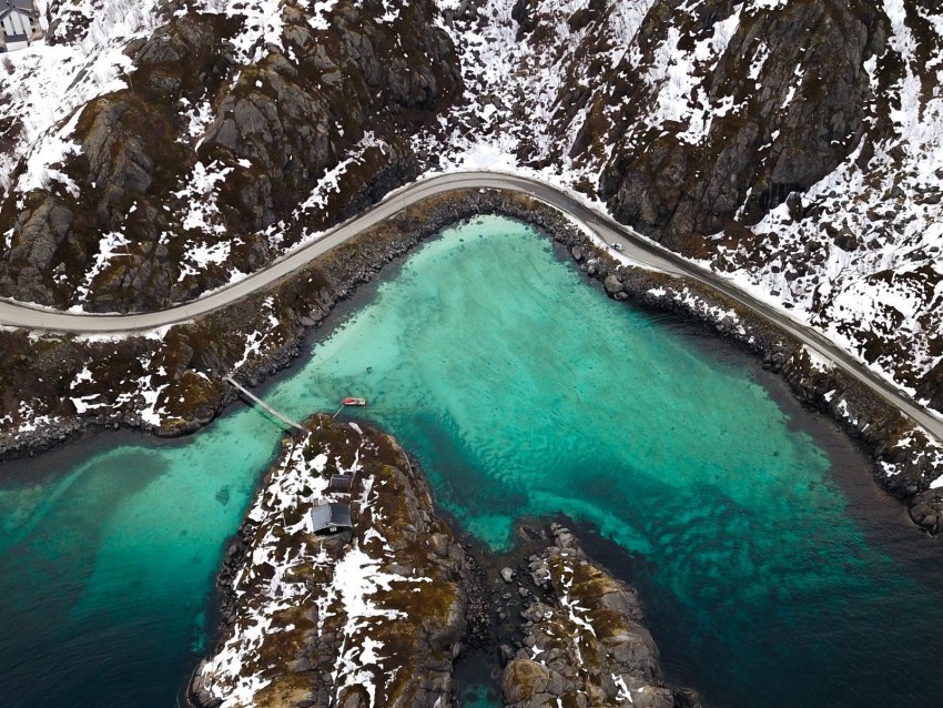 mountains, aerial view, lake, snowy, peaks