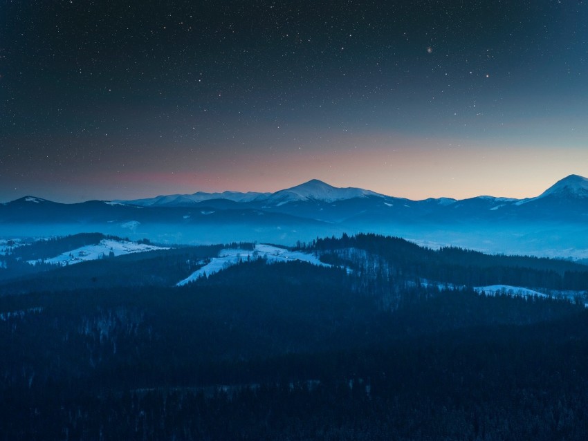 Mountains Aerial View Starry Sky Night Landscape Background