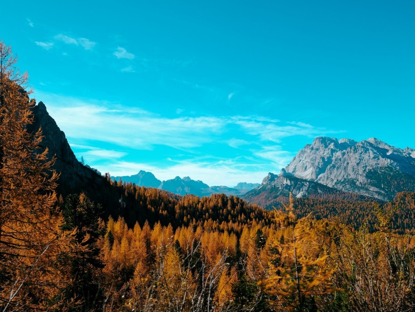 mountains, autumn, trees, sky, landscape