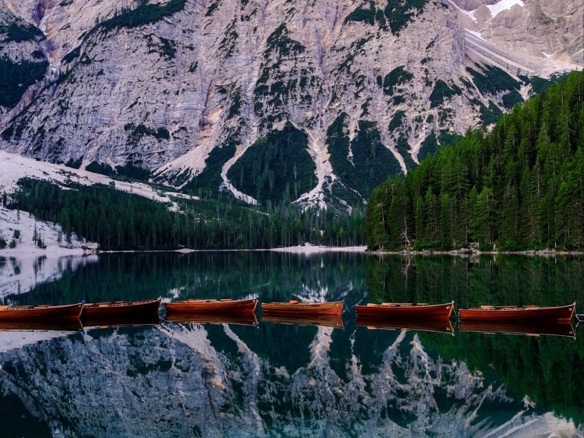 Mountains Boats Reflection Landscape Background