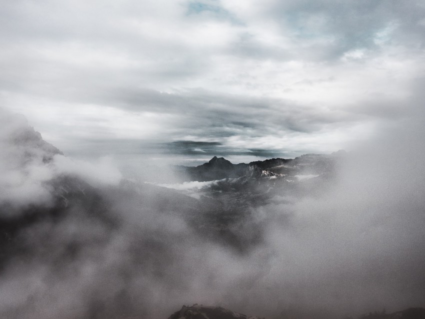 Mountains Clouds Fog Peak Shroud Background