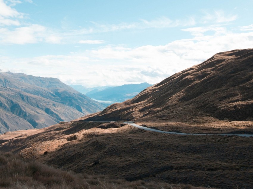 mountains, clouds, heart, path