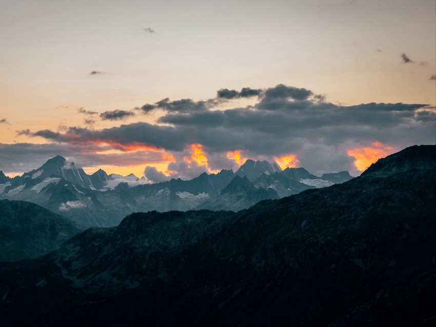 Mountains Clouds Landscape Peaks Height Background