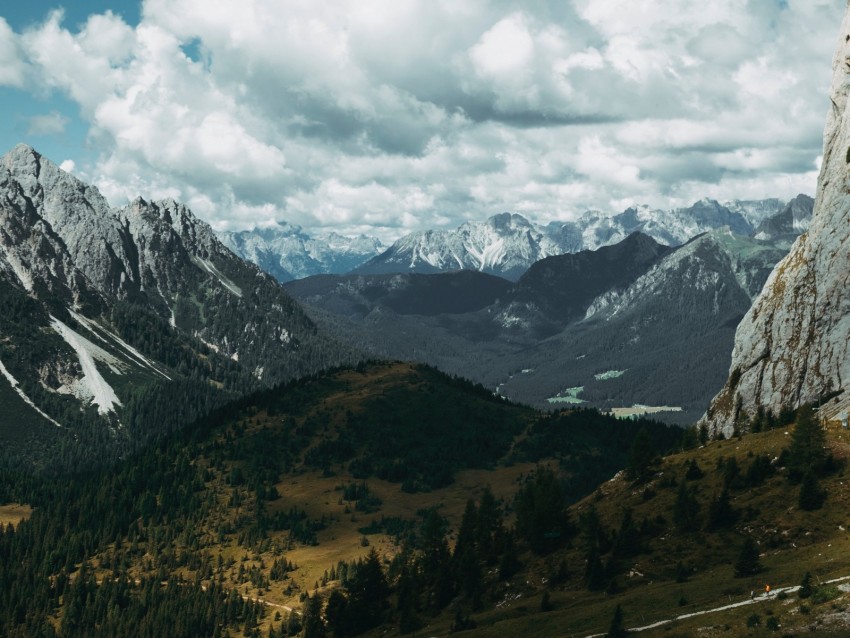 Mountains Clouds Paths Aerial View Landscape Background