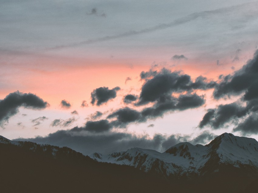 Mountains Clouds Sky Sunset Peak Background