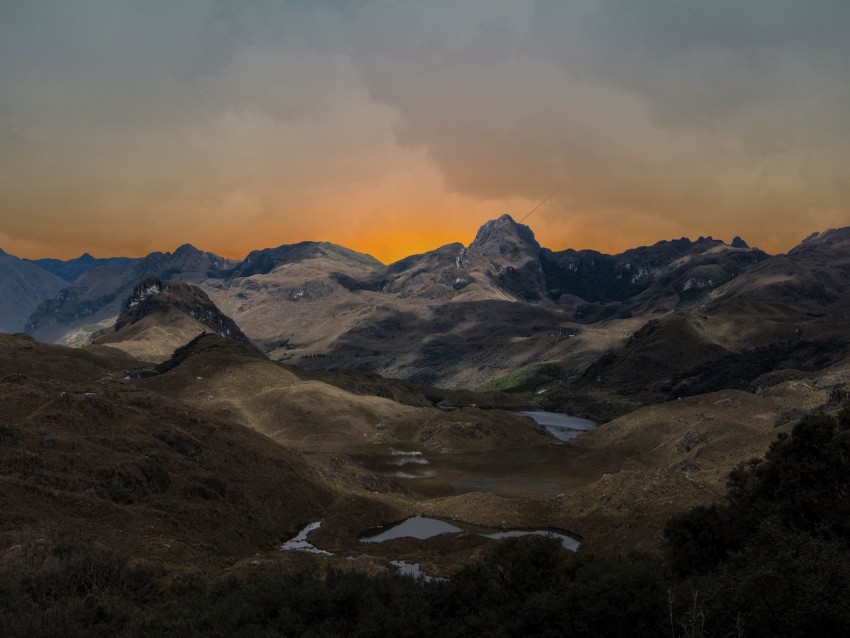 mountains, clouds, sunset, sky