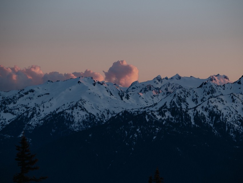 Mountains Clouds Twilight Landscape Peaks Snowy Background