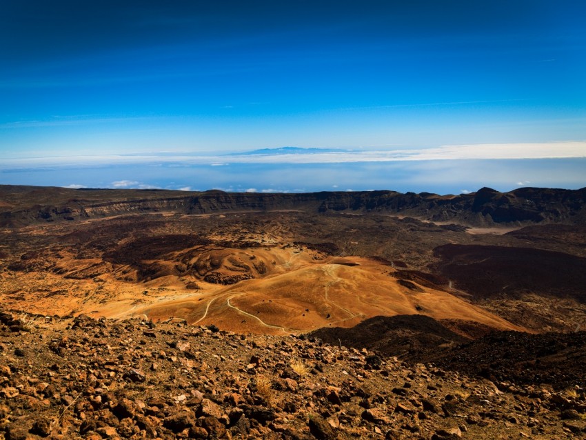 mountains, crater, volcanic, stones, landscape