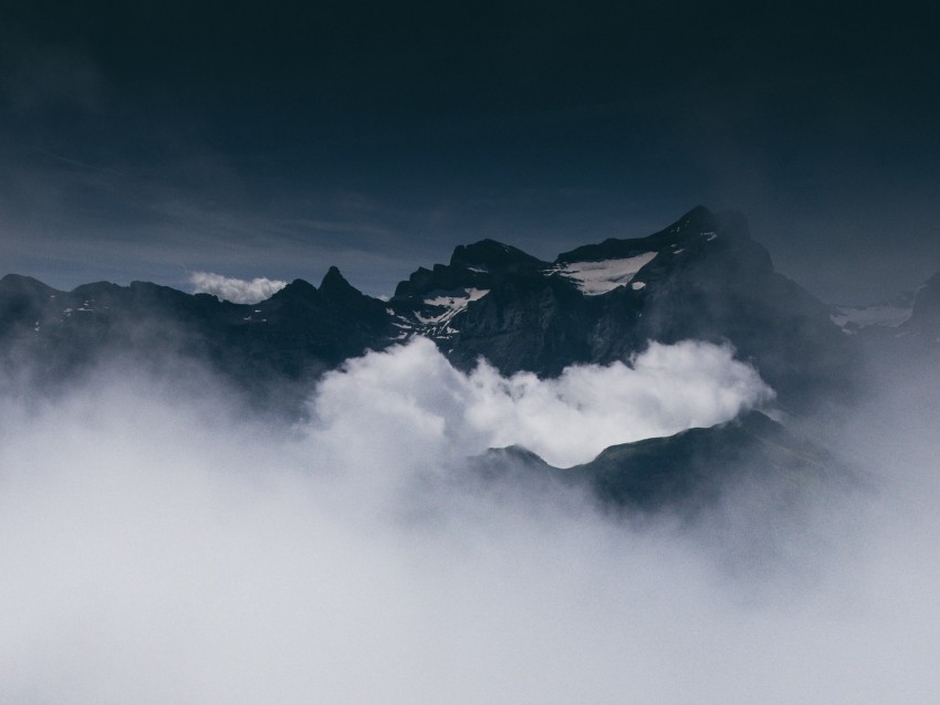 Mountains Fog Clouds Peaks Height Background