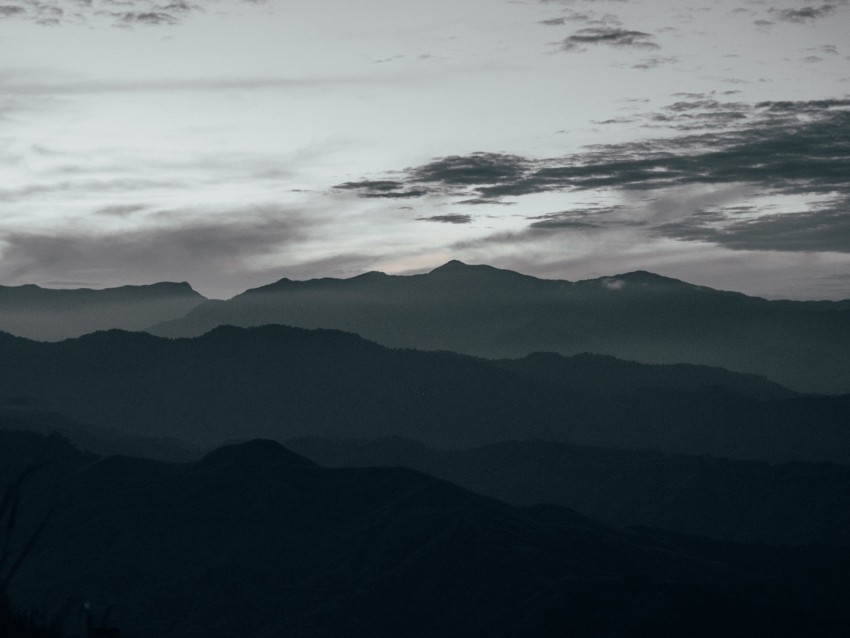 mountains, fog, dusk, dark, landscape