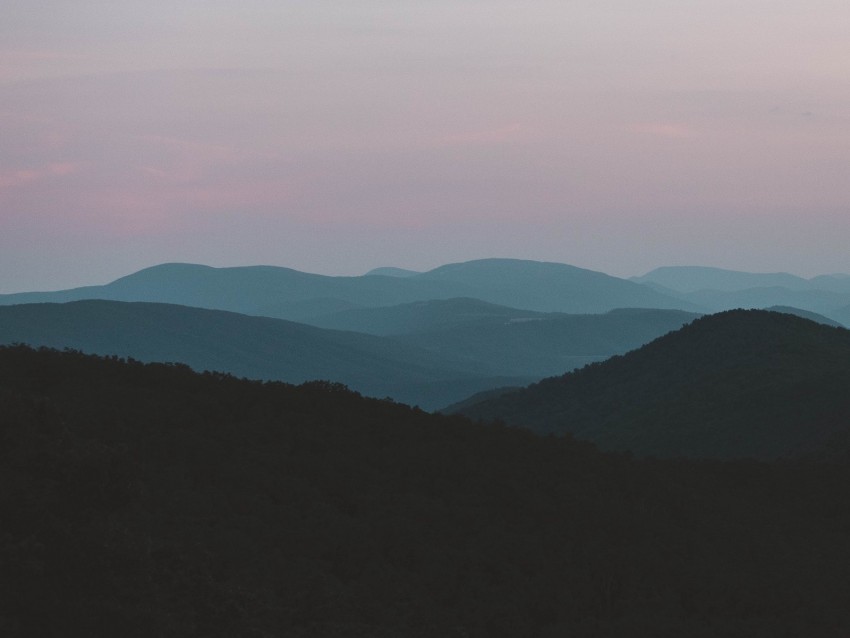 mountains, fog, dusk, hills, peaks