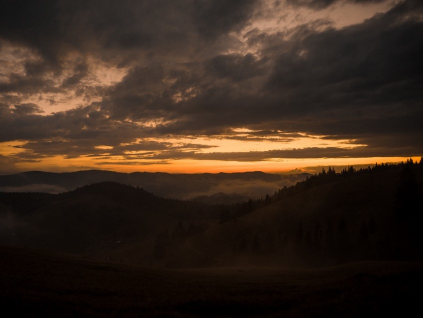 Mountains Fog Dusk Sunset Clouds Aerial View Background