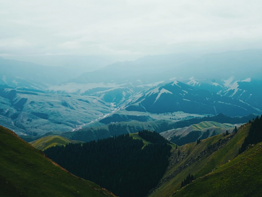 mountains, fog, landscape, mountain range, height