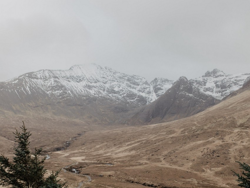 Mountains Fog Landscape Peaks Snowy Background