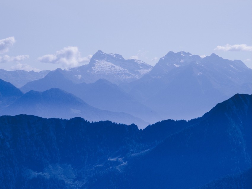 Mountains Fog Peak Sky Blue Background