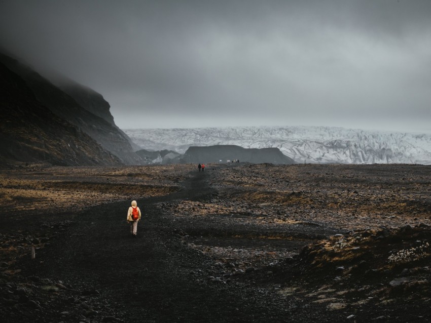 mountains, fog, road, tourists, landscape, iceland