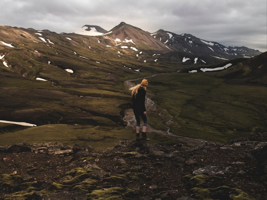 mountains, girl, trip, walk, tourist