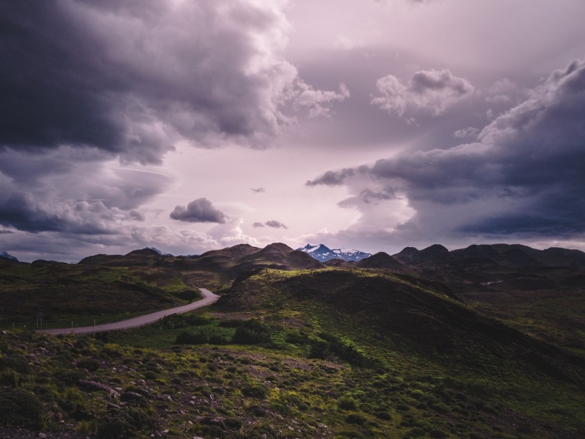 Mountains Grass Clouds Overcast Twilight Cloudy Background