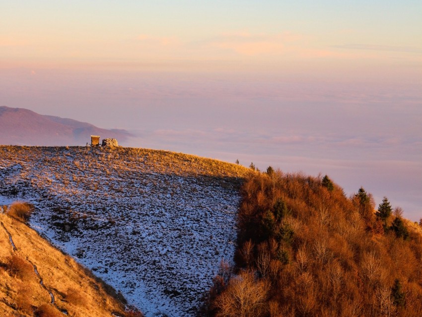 mountains, hill, fog, peak, height