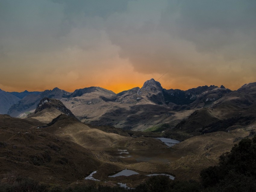 mountains, hilly, landscape, relief, twilight