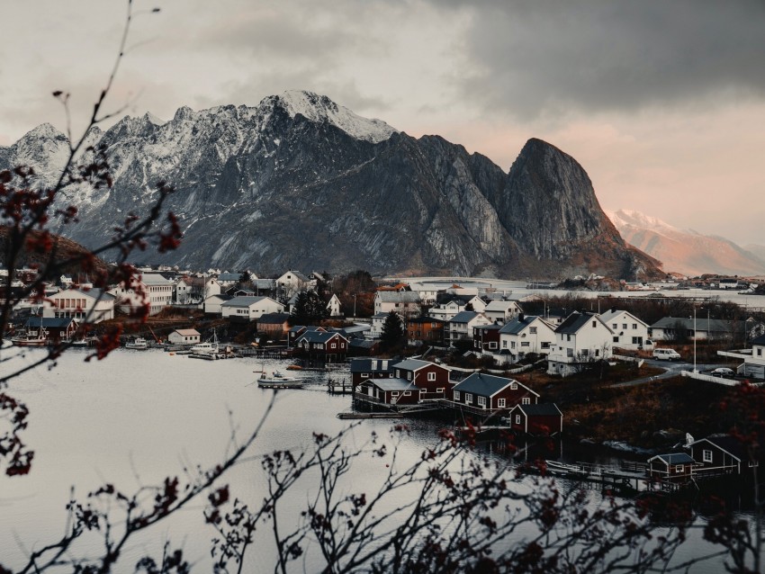 mountains, home, lake, landscape