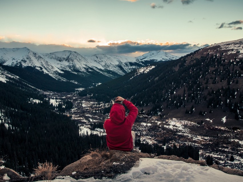 mountains, hood, clouds, loneliness, peaks