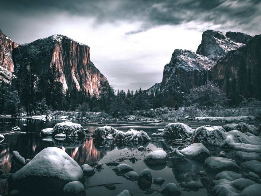 Mountains Ice Snow River Landscape Background