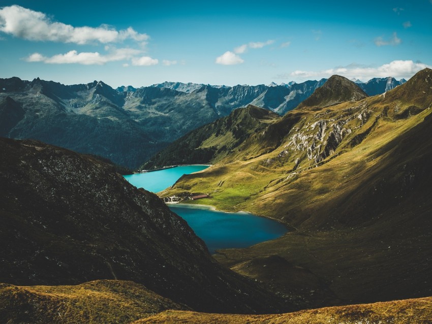 Mountains Lake Aerial View Landscape Nature Background