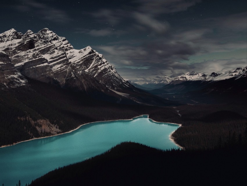 Mountains Lake Forest Clouds Landscape Background