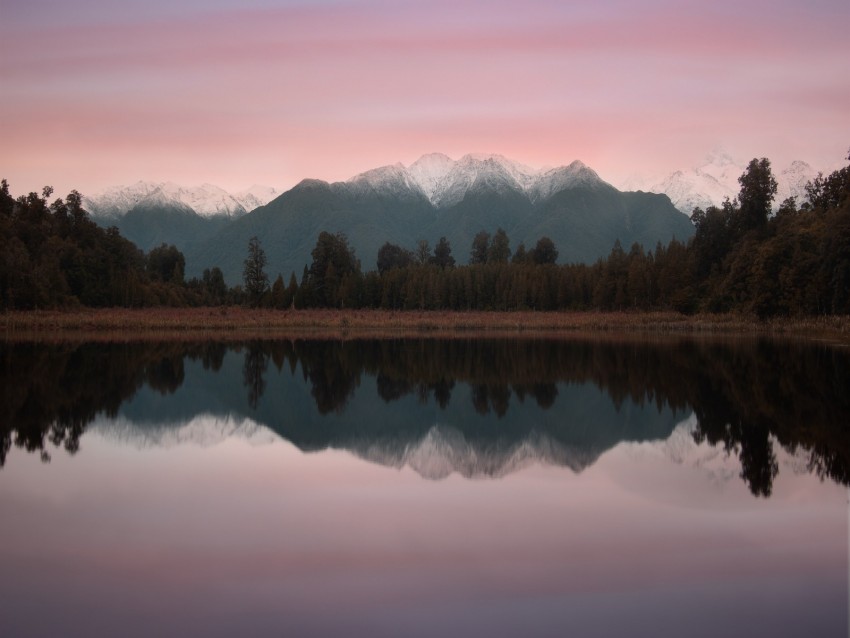 mountains, lake, landscape, trees, shore, reflection