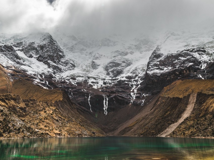 mountains, lake, landscape, water, snow