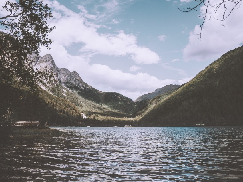 mountains, lake, river, ripples, landscape