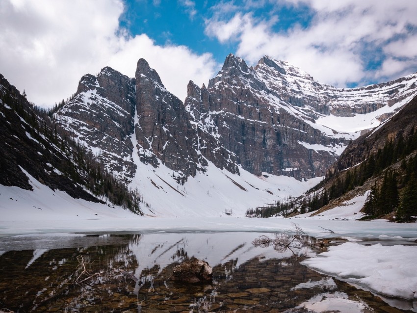 Mountains Lake Snow Landscape Reflection Background