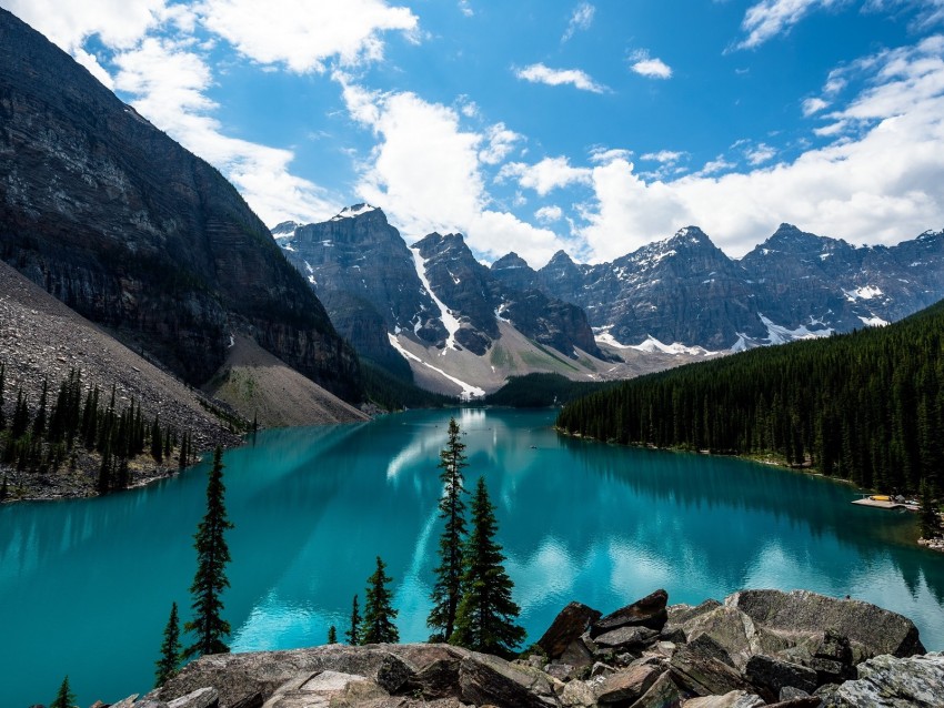 mountains, lake, tops, snowy, valley