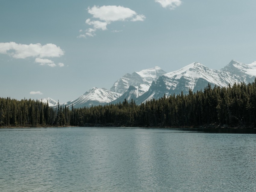 Mountains Lake Trees Sky Landscape Background