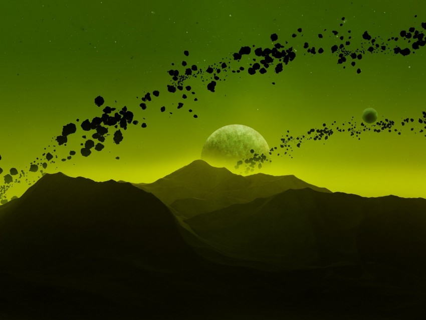 mountains, landscape, space, planets, asteroids, shine