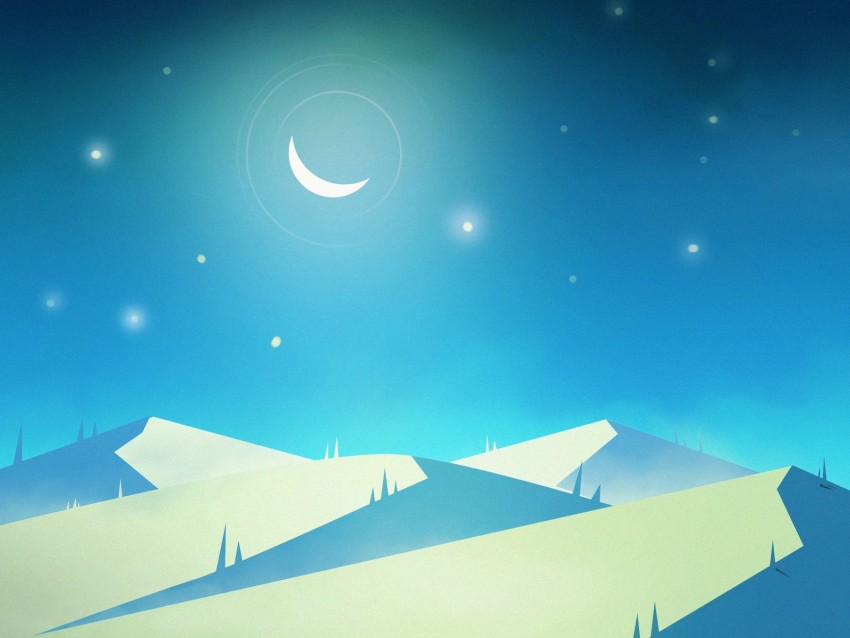 Mountains Night Moon Stars Art Landscape Background