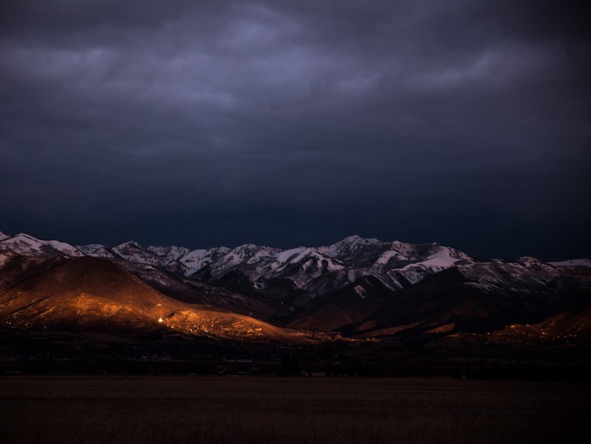 mountains, night, peaks, snowy