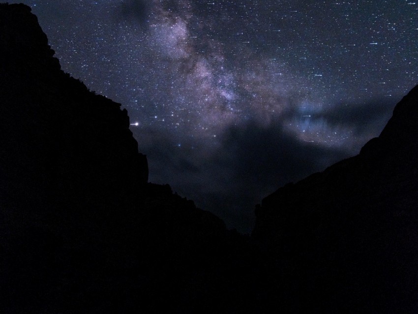 mountains, night, starry sky, dark, landscape