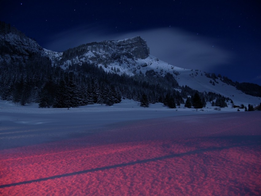 Mountains Night Winter Snow Landscape France Background