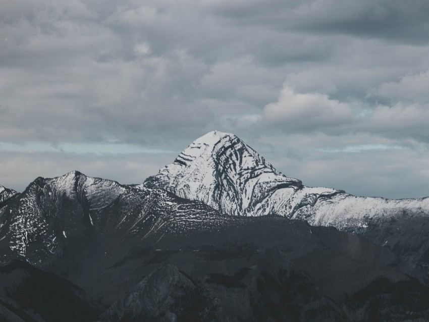 mountains, peak, clouds, shadow, landscape