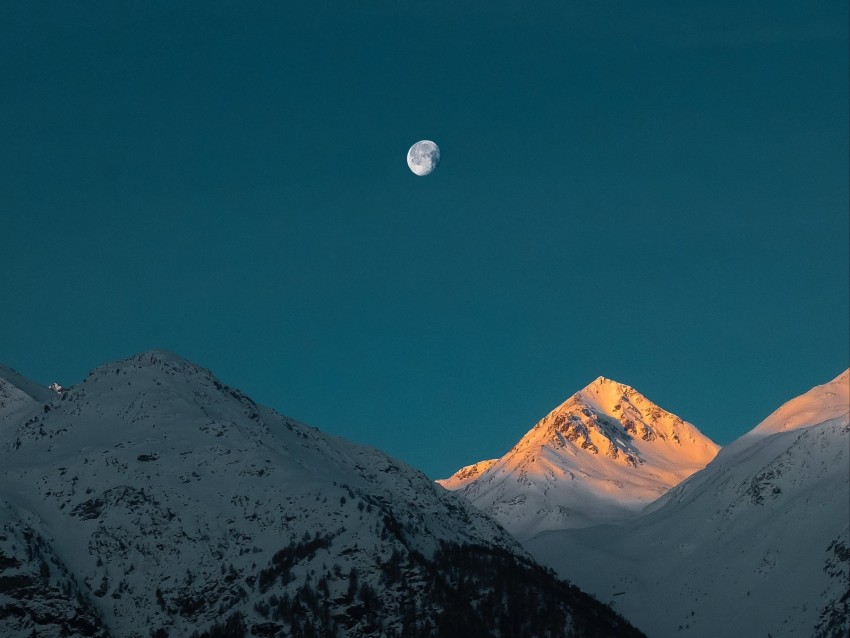 Mountains Peak Moon Snowy Twilight Background