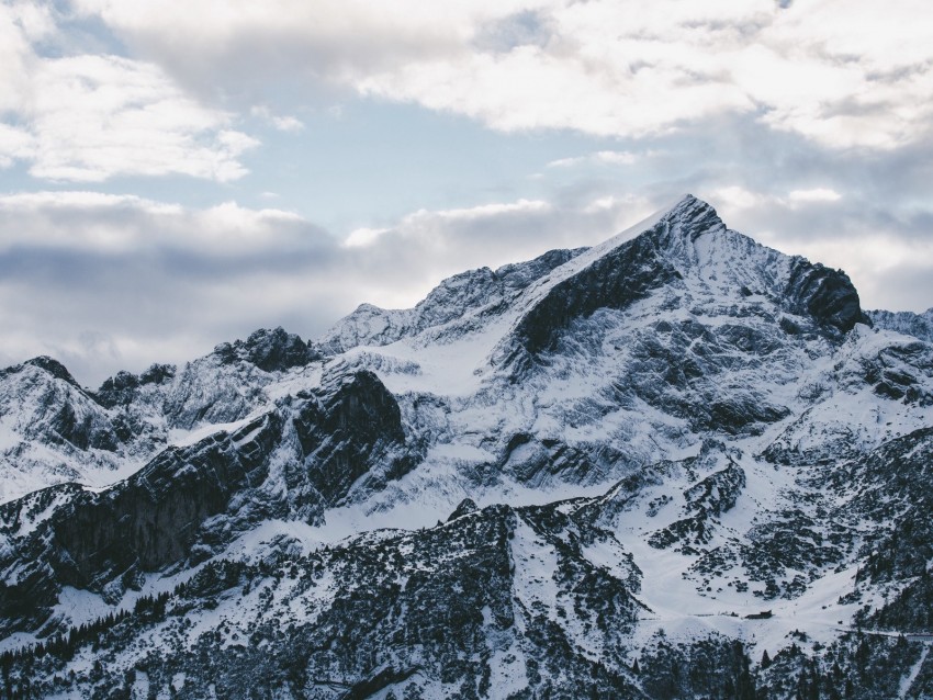 mountains, peak, snow, snowy, sky, clouds