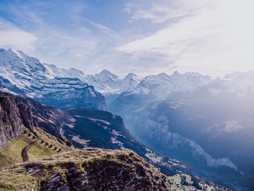 mountains, peaks, aerial view, sky, snow, switzerland