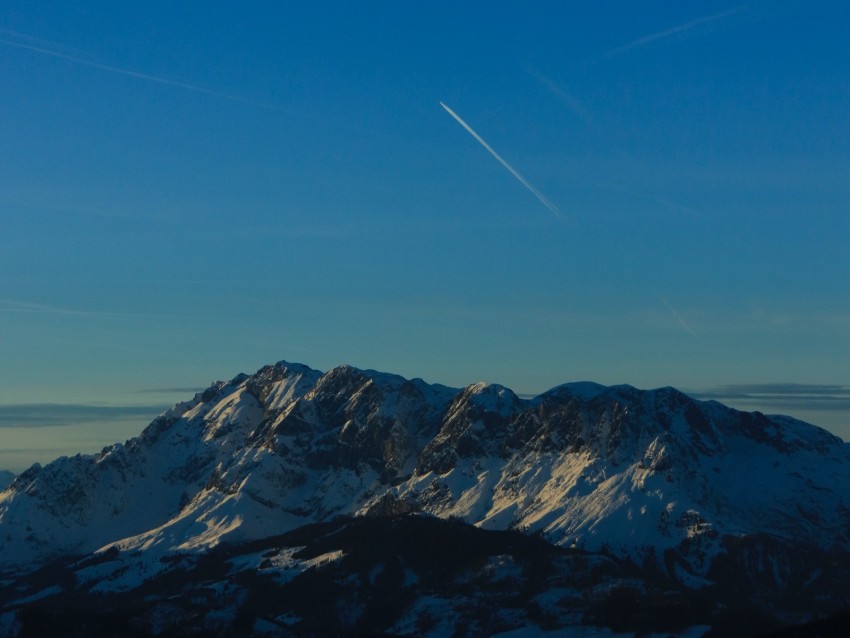 Mountains Peaks Aerial View Twilight Sky Background