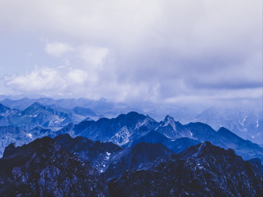 Mountains Peaks Clouds Blue Background